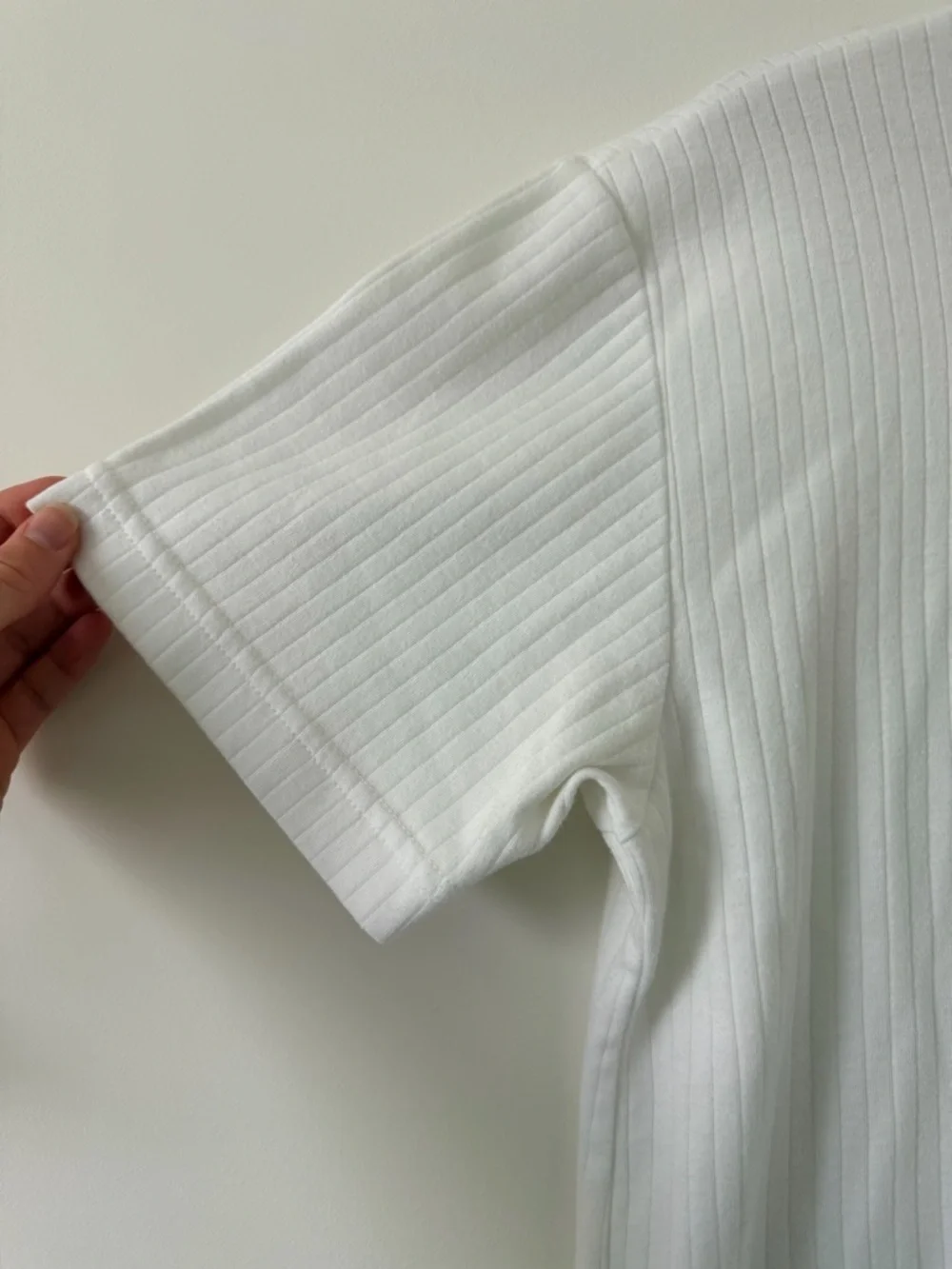 Vintage Cabin Creek White Ribbed Short Sleeve Top with Lace Trim